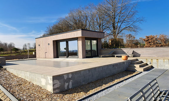 Poolhouse abris bois piscine TVB Sainlez